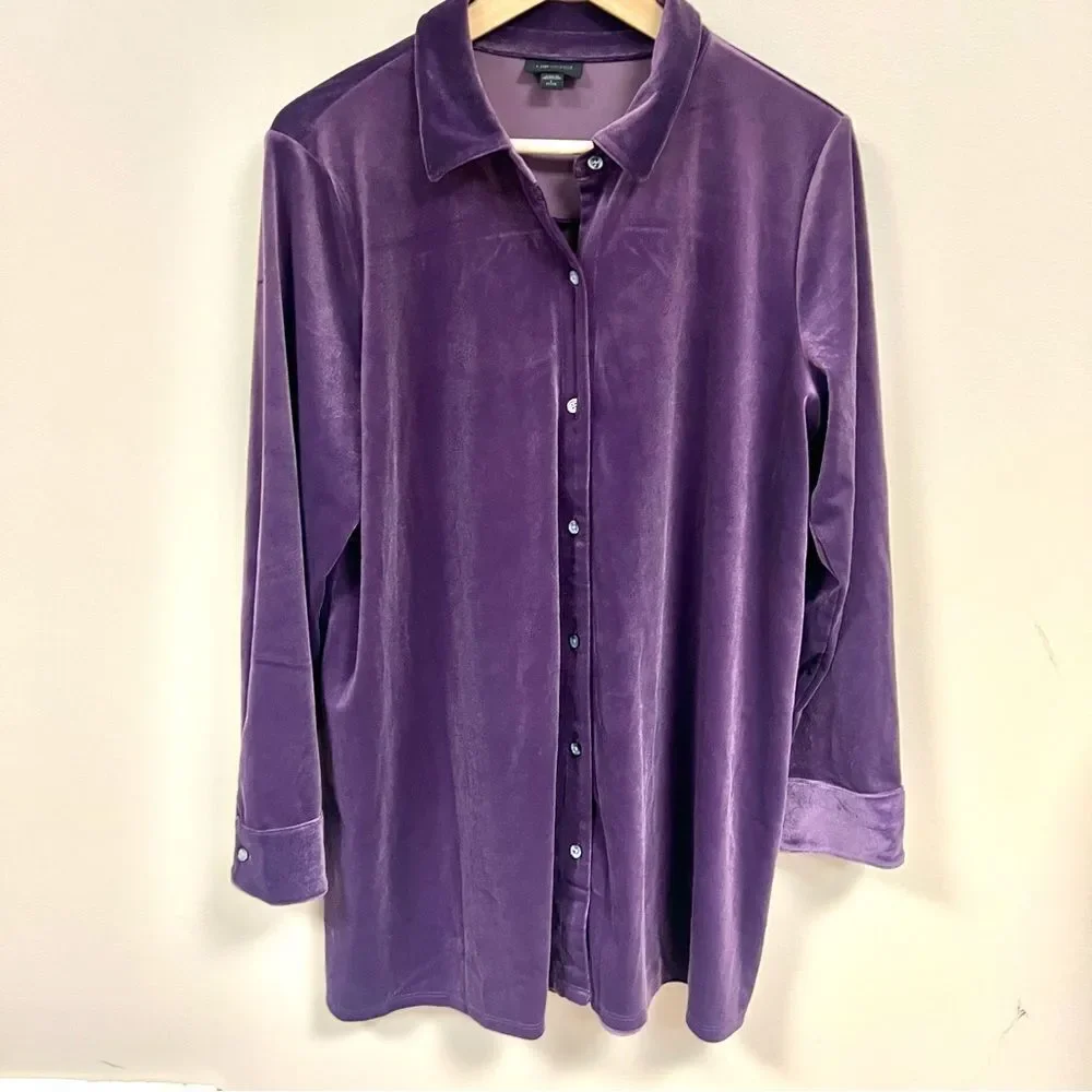 J Jill purple velvet Button-Up Shirt L P